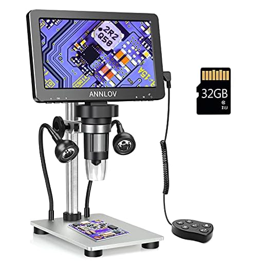 ANNLOV 7" LCD Digital Microscope with 32GB TF Card 1200X Maginfication 1080P Coin Microscope with Wired Remote,12MP Ultra-Precise Focusing Video Camera with 8 LED Fill Lights Windows/Mac Compatible