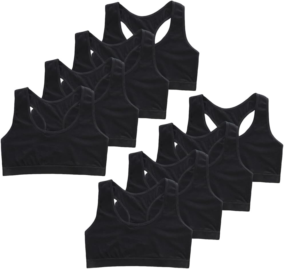 8Pcs Sports Bras for Girls Soft Cotton Sports Bras for Kids Training Bra with Padded Short Bra for Girls 9-14 Years Old