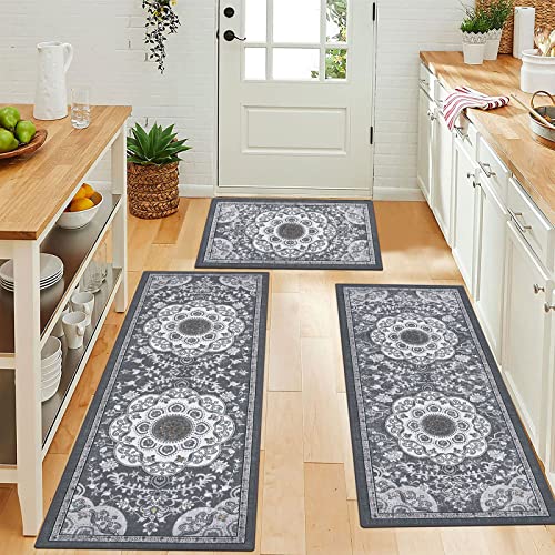 Ileading Boho Kitchen Rugs Sets 3 Piece With Runner Non Slip Kitchen Floor Mat Carpet Washable Bohemian Kitchen Runner Rug Set For Kitchen Hallway Laundry Room Door Office Sink #TOP1