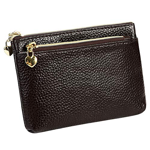 Image of Women's Genuine Leather Coin Purse Zipper Pocket Size Pouch Change Wallet, Coffee