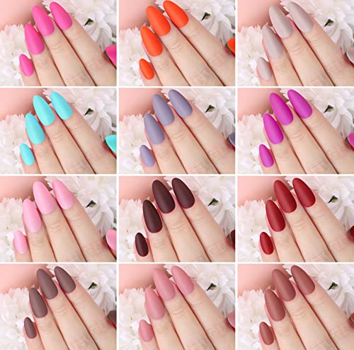 Image of FANDAMEI Press on Nails Almond Matte, 24 Colors 576PCS Press on Nails Medium Almond Matte, Acrylic Medium Fake Nails Full Cover, Natural Press on Nail, False Nails with Nail Glue
