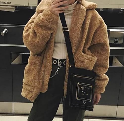 Nsbs Women Coat Casual Lapel Fleece Fuzzy Faux Shearling Zipper Outwear Jackets (Khaki,Xl) #TOP3