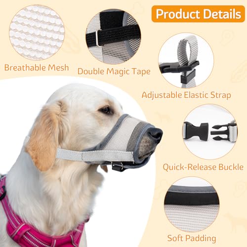 Coppthinktu Dog Muzzle, Soft Mesh Muzzle for Small Medium Large Dog Mouth Guard, Breathable Dog Muzzles to Prevent Biting Barking, Adjustable Dog Mouth Cover Muzzle for Dog Allow Panting Drinking - Thumbnail 4