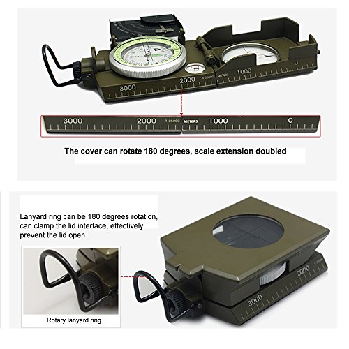 Ueasy Compass,Hiking Boat Military Compass - Multifunction Waterproof With Mirror Guidence Army Metal Sighting Compass #TOP3
