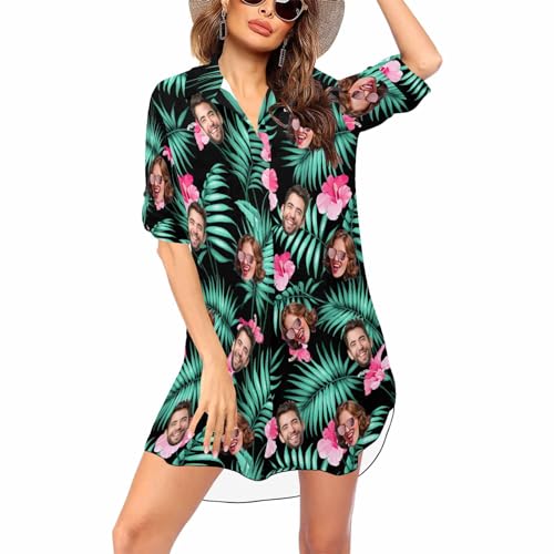 Custom Womens Swimsuit Cover Up Beach Bikini Swimwear V Neck Coverups Personalized Face Bathing Suit Dress Shirt Cover Ups