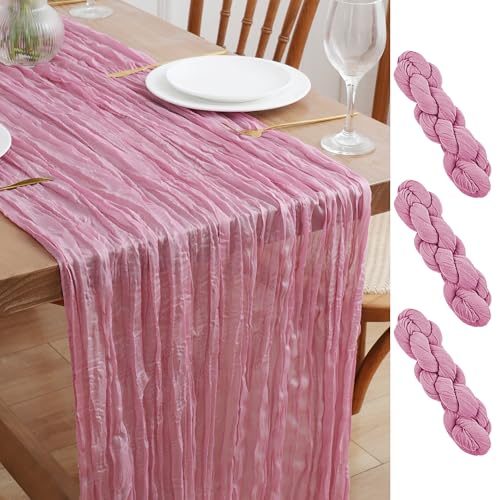 Asee'm 3pcs Pink Cheesecloth Table Runner Fall 10FT Gauze Sheer Rustic Boho