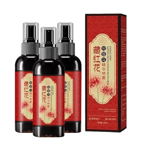 Spray para oscurecer el cabello con azafrán, spray con esencia de azafrán y Polygonum multiflorum, spray natural para convertir el cabello gris en negro, previene las canas (3pcs)