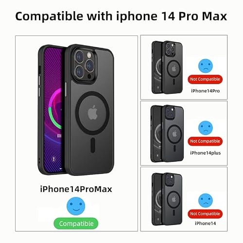Yzoiko Magnetic Case For Iphone 14 Pro Max Case [10Ft-Grade Drop Tested & Compatible With Magsafe] Translucent Anti-Fingerprint Anti Shockproof Protective Shell 6.7 Inch, Black #TOP1