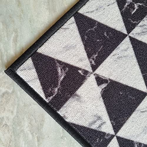 Image of Matz&More Geometric Marble Triangles Rug | 100x150 CM | Black White | Soft Nylon Loop Pile with Anti-Slip Gel Backing | Living Room, Bedroom & Office Floor Carpet