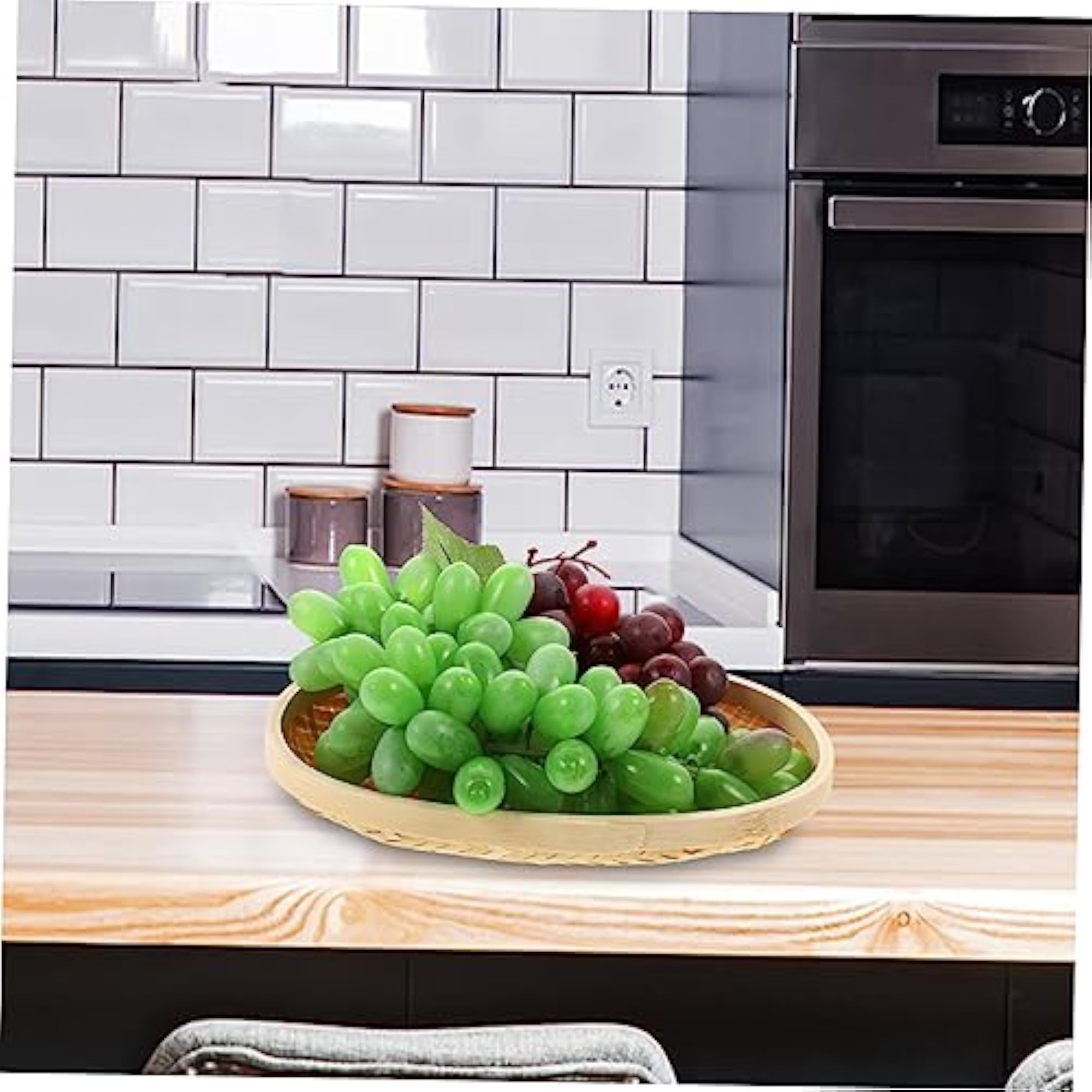 Bamboo Woven Basket Tray for Kitchen Organizer Serving