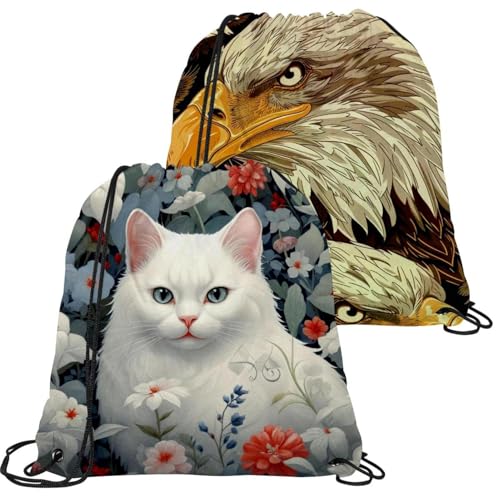 Sac à cordon de serrage fleurs blanches pour ranger vos affaires de gym
