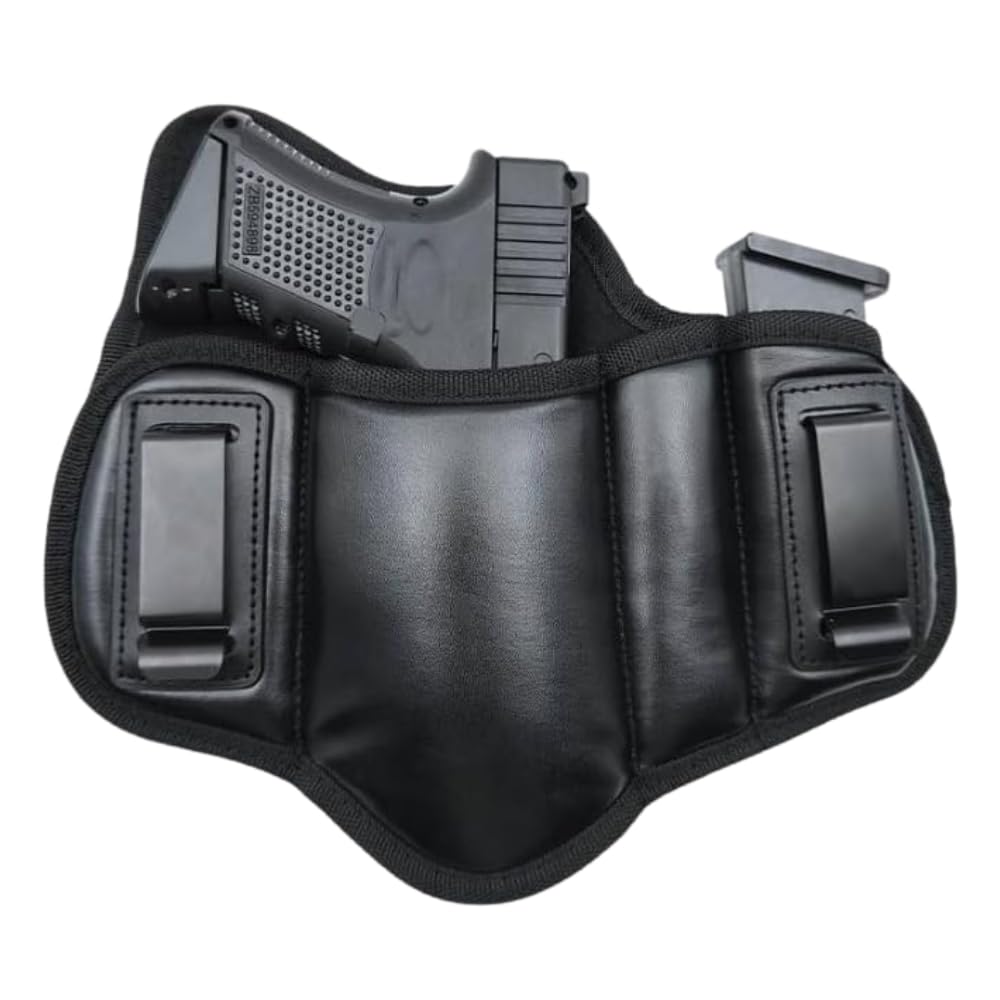 Dinosaurized Fujobi Pancake Holster Right Handed (with Mag Holder) Gun IWB Holster Faux Leather Compatible with G19 23 32 26 27 30 33, M&P Shield, XDs, P320, Taurus Holsters