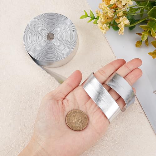 GORGECRAFT 5m 20mm Wide Silver Metallic Leather Strips Shiny Leather Strap Double Sided Imitation Leather Cord Rope Beading String Threads Rope for Belt Necklace Bracelet Jewelry Making - Image 3