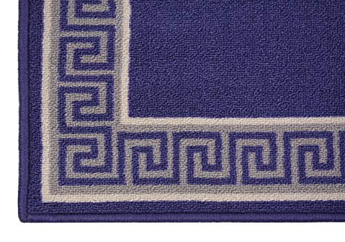 Meander Greek Key Design Navy Blue Grey Bordered Runner Rug, Slip Resistant Rubber Back 2X7 Hallway Rug Runners, Geometric Design Runner Rug #TOP4