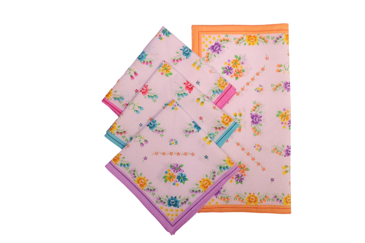 Fine Touch 100% Cotton Multicolor Exclusive Printed Big Size Women's Handkerchief | 14.5x14.5 | Ladies Handkerchief (Set of 24)-image-29