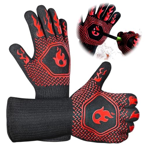 Guanti da barbecue, 1 paio di guanti da forno, guanti da barbecue, guanti da barbecue estremamente resistenti al calore, per la cottura, la cucina, ignifughi, con silicone antiscivolo, guanti da forno