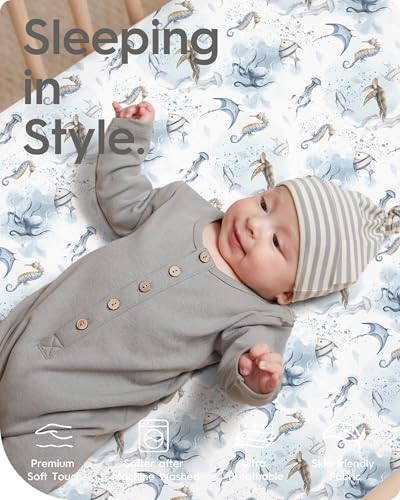 Image of Pack and Play Sheets Fitted, Ultra Soft Mini Crib Sheets Boy, Neutral Pack N Play Mattress Sheets Hypoallergenic and Soothing, Premium Jersey Playard Sheets, Safari Animals, 2 Pack