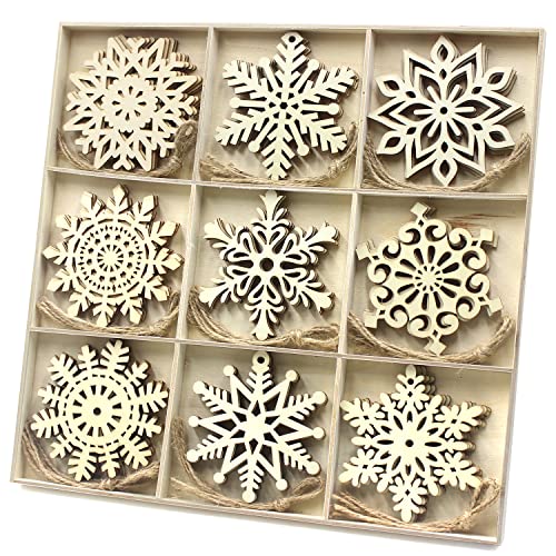 36pcs Large Christmas Wooden Snowflakes Hanging Ornaments DIY Craft Snowflake Wooden Ornaments Unfinished Wood Cutout Christmas Decorations Tree Decor Kids Paint