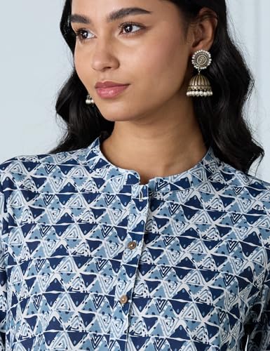 Image of Amazon Brand - Myx Women's Screen Print Straight Printed Regular Cotton Short Kurti (Available in Plus Sizes)