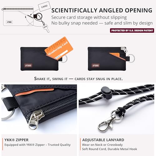 Image of RFID Blocking Travel Wallet with Adjustable Lanyard, Small Nylon Zipper Pouch and Badge Holder for ID, Credit Cards, Cash, Keys, Commuters (Black)