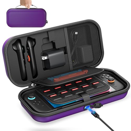 Image of Auarte [Charge inside Carrying Case for Nintendo Switch 2 2025 / Switch OLED / Switch with Adapter and for Joy Cons Storage, Travel Cases for Switch 2 Console with 22 Game Card Storage (Purple)