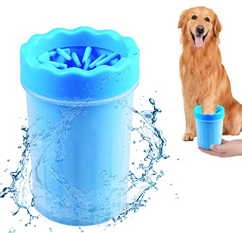 WFIST Dog Paw Cleaner Washer Cup, 2 In 1 Portable Silicone Pet Cleaning Brush Feet Cleaner For Dogs Grooming With Muddy Paw Dog Cat Foot Cleaner, Pet Gifts For Dogs Owners (Blue, Medium)