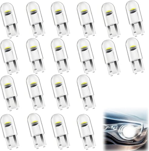 Menibeuty 20 Piezas T10 Bombilla W5W Luces LED Coche 12V 6000k COB 55LM   Blanco, Bombillas LED Coche Interior, Luces Interior Coches, 194 Ampolla LED W5W, 2825 168 T10 Ampolla LED W5W
