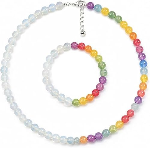 DIOWUS Dopamine Necklace UV Reactive Colorful Rainbow Beaded Bracelet for Women,