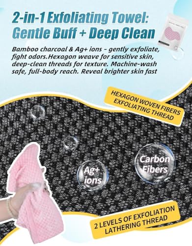 Image of Exfoliating Shower Towel 48 inch,Premium Scrub Wash Cloth for Body Face, Exfoliating Washcloth for Men and Woman(Pink)