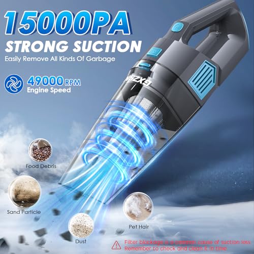 Image of Gxzsk Handheld Vacuum Cordless, 15000PA Strong Suction Hand Held Car Vacuum Cleaner Rechargeable, Portable Hand Vacuum with Multi-Nozzles & Washable Filter for Home Office, Car, Pets
