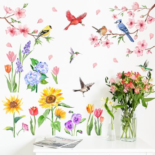 Vinilos Decorativos Mfault Flores y Pájaros Set 2 Hojas miniatura 6