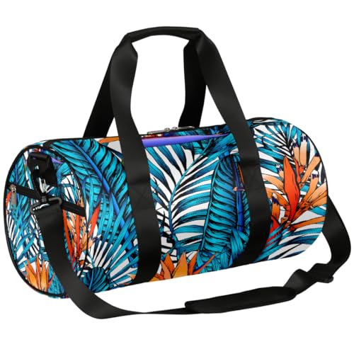 Bolsa de deporte con plantas tropicales, bolsa de lona ligera para el hombro, bolsa de viaje para hombres y mujeres (hojas de palma), Planta Tropical, 17.6(L) x 9(W) x 9(H) inch