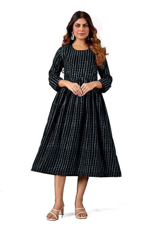 Rajwada Dress Women’s Printed Maternity Kurti – Comfortable Rayon Feeding Dress for Pregnancy & Baby Shower – Ethnic Anarkali Design with Flared Fit & 3/4 Sleeves-image-4