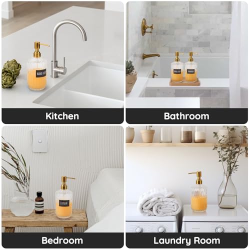 Image of Segbeauty 15.2oz Glass Hand Soap Dispenser Bathroom, 2pcs Clear Glass Pump Dispensers for Countertop, 450ml Gel Lotion Liquid Bottles with Stainless Steel Pump, Body Wash Shampoo Conditioner Container