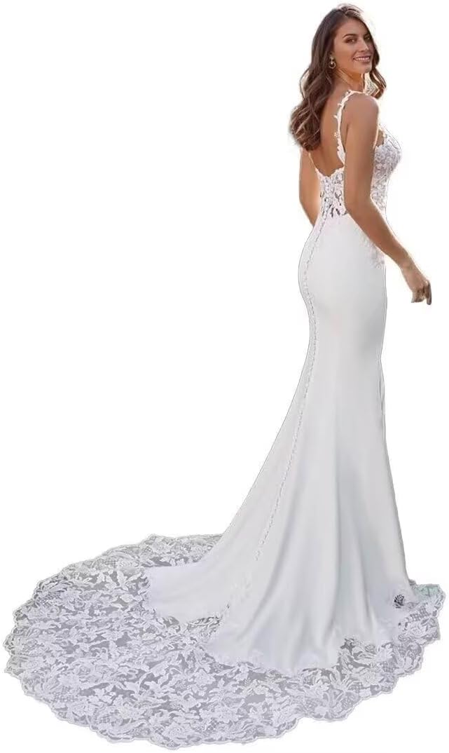 Short Mermaid Wedding Dresses for Bride Lace Appliques Tulle Beach Bride Dress Detachable Train Sweetheart He1081017