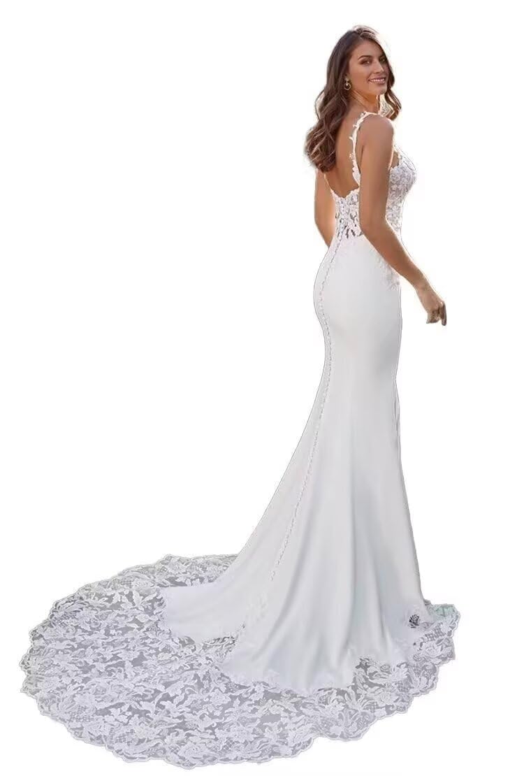 Short Mermaid Wedding Dresses for Bride Lace Appliques Tulle Beach Bride Dress Detachable Train Sweetheart He1081017