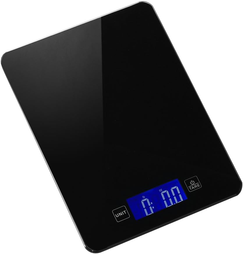 Sleek-weigh Ultrathin Glass Top Kitchen Scale, High Precision Strain Gauge and Tarring Technology, Sensitive Touch Buttons, 5kg/11lbs