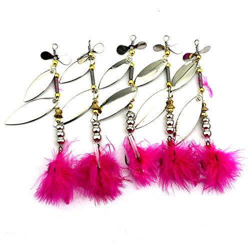 LENPABY 5PCS Feather Fishing Hooks,Rooster Tail, Fishing Spinner Spoon Lures Rotatable Inline Bass Trout Fishing Tackle Baits 10CM-11.3G Spinners,Spinnerbaits,Blade Spinner Baits