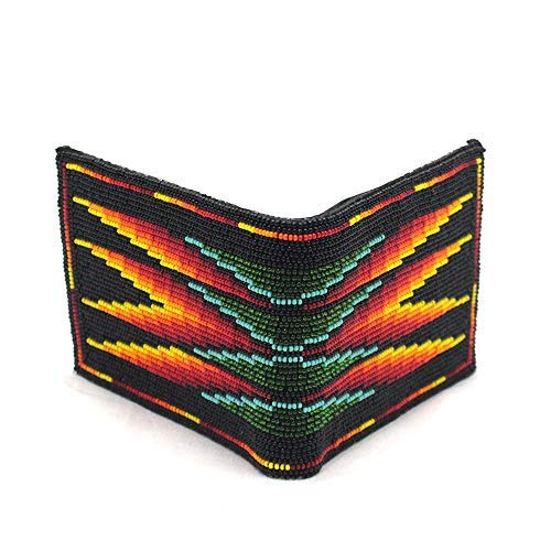 Handmade Beaded Mens Leather Wallet, Seed beads Native american Style Beaded Wallet, Modern and Stylist Wallet.(Black-red)4