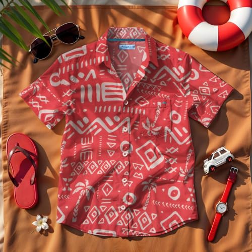 Image of Tommy Bahama Boys Classic Woven Button-Down Short-Sleeve Hawaiian Shirt with Pocket for Kids