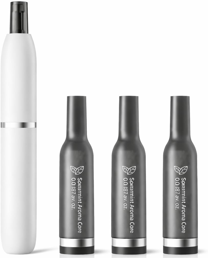 Metal Spearmint Air Inhaler | Non-Electric Portable Aroma Inhaler, Long-Lasting Flavored Air | Leak-Resistant Sealed Core + Magnetic Cap | Aluminum Body, 3 Replaceable Aroma Cores