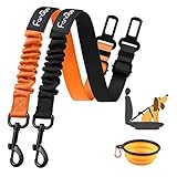 Fancigo 3 Pcs Set Adjustable Dog Seat Belt. Car Travel Accessories for Puppy/Dog/Pets. Strong Nylon Fabric, Swivels 360 Degrees, Flexible Size, Fit Most Cars. (Black+Orange)