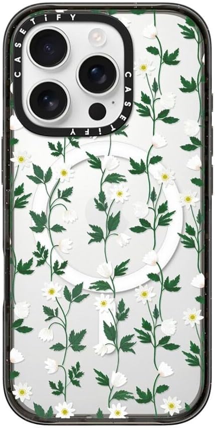 CASETiFY Impact Case for iPhone 16 Pro [8.2ft 4X Military Grade Drop Protection/Compatible with Magsafe] - Tiny Anemones - Clear Black