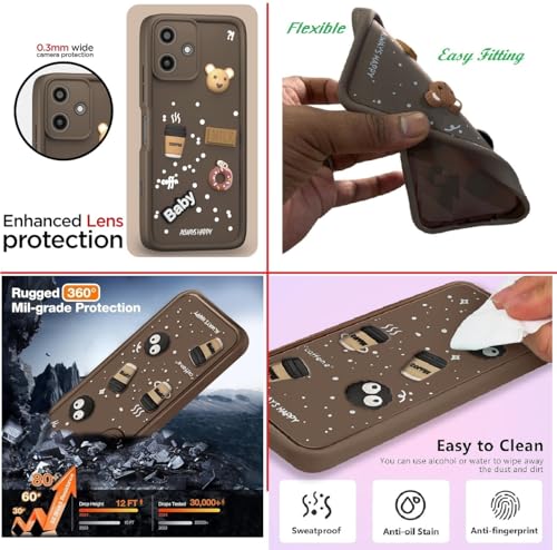 Image of Bintage Cute Fun Ball | Taddy Cartoon 3D Smiley Coffee Cup | Milk Donut | Full Camera Protection Back Cover Compatible for Mi REDMI 12 5G / 12 4G - Brown