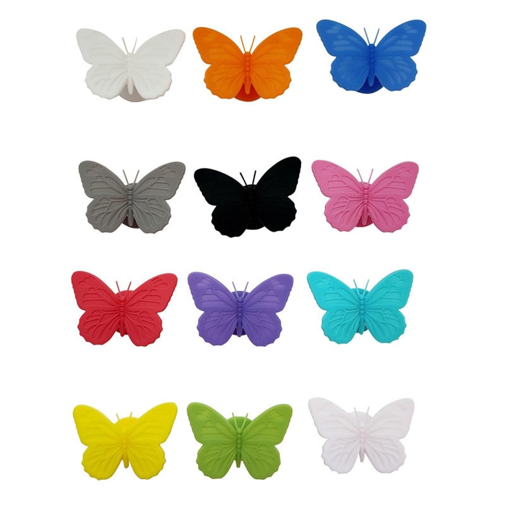 CTRLZS 12Pieces Silicone Wine Glass Charms, 12 Color Reusable Drink Markers, Multi Colored Butterfly Tags Wine Glass Identifier