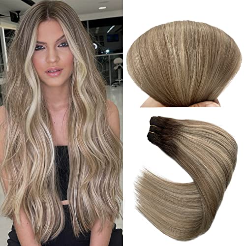 Sew in Hair Extensions Human Hair Ombre Highlight...