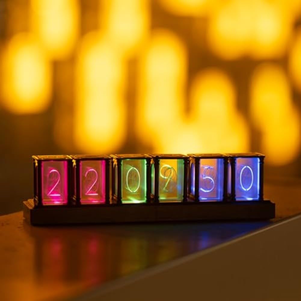 DIY RGB LED Retro Glow Tube Clock Kit Featuring Music Spectrum Effects and Accurate Digital Timekeeping with Large Analog Display