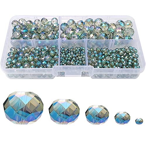 Image of Clear Green Rondelle Glass Beads for Jewelry Making, Faceted Briolette Crytal Spacer Beads for Bracelet Necklace Earring (2mm 4mm 6mm 8mm 10mm Mixed Sizes, 1000pcs)