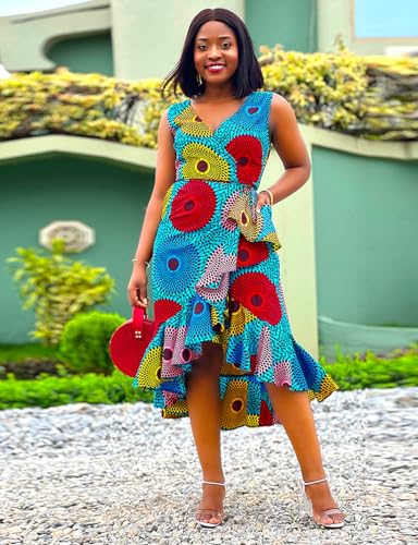 Image of SHENBOLEN Women African Ankara Batik Print Traditional Clothing Casual Party Dress