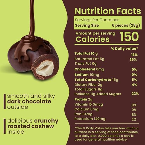 Nutic Dark Chocolate Covered Cashews - 2 Lb, Irresistibly Rich Dark Chocolate Coating, Perfect Holiday Treats & Snacks, Made in the USA - (Pack of 1) - Thumbnail 2
